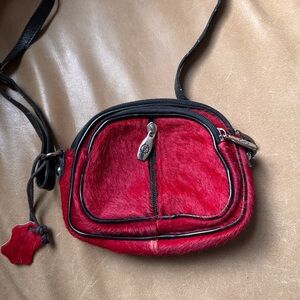 Valentina vintage Red calf hair Leather Crossbody Bag 1980s multi pocket